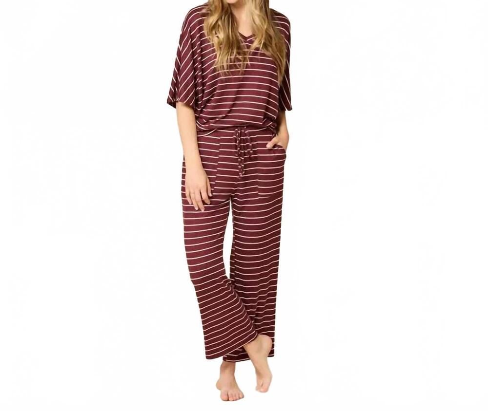 NEW SOFTIES women's relaxed v-neck capri lounge set in cheery cola stripe
